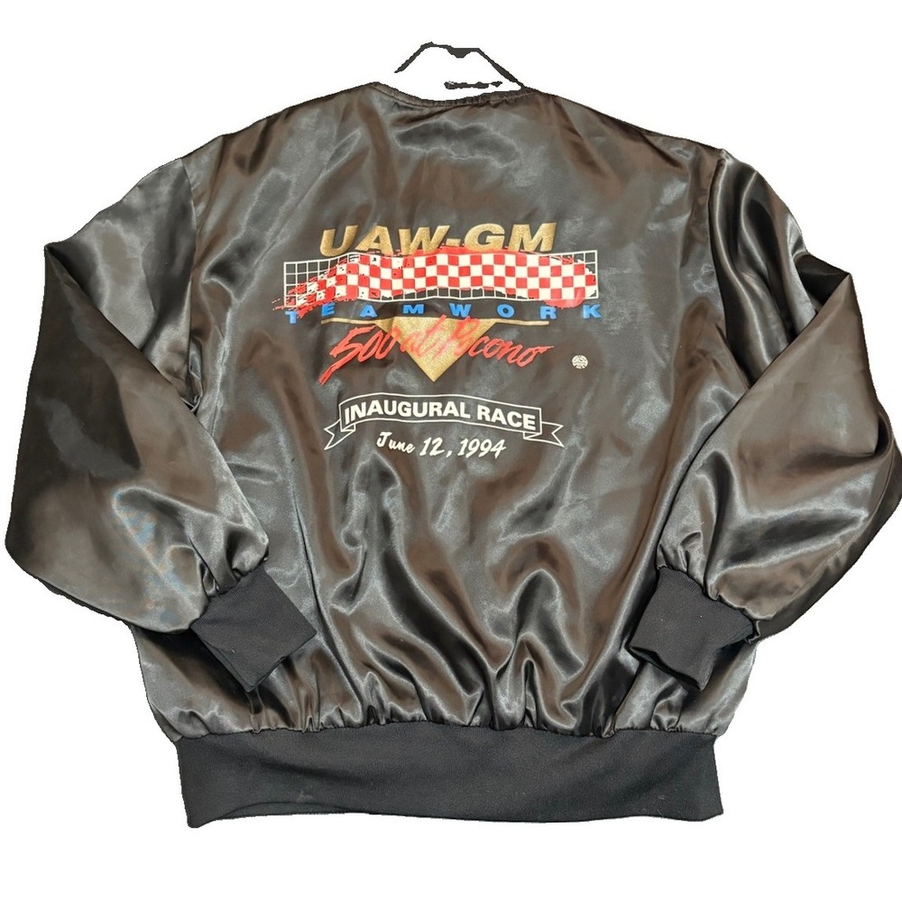 Vintage 1994 Satin Racing Bomber Jacket UAW GM Pocono 500 Men's M-L USA